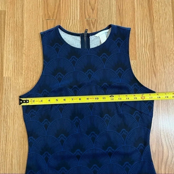 H&M NWT Fan Blue Black Sleeveless Midi Dress Sheath Bodycon Zipper - Picture 7 of 13